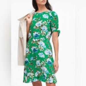 Banana Republic Sea Green Jade Botanical Puff-Sleeve Mini Dress, 4Petite